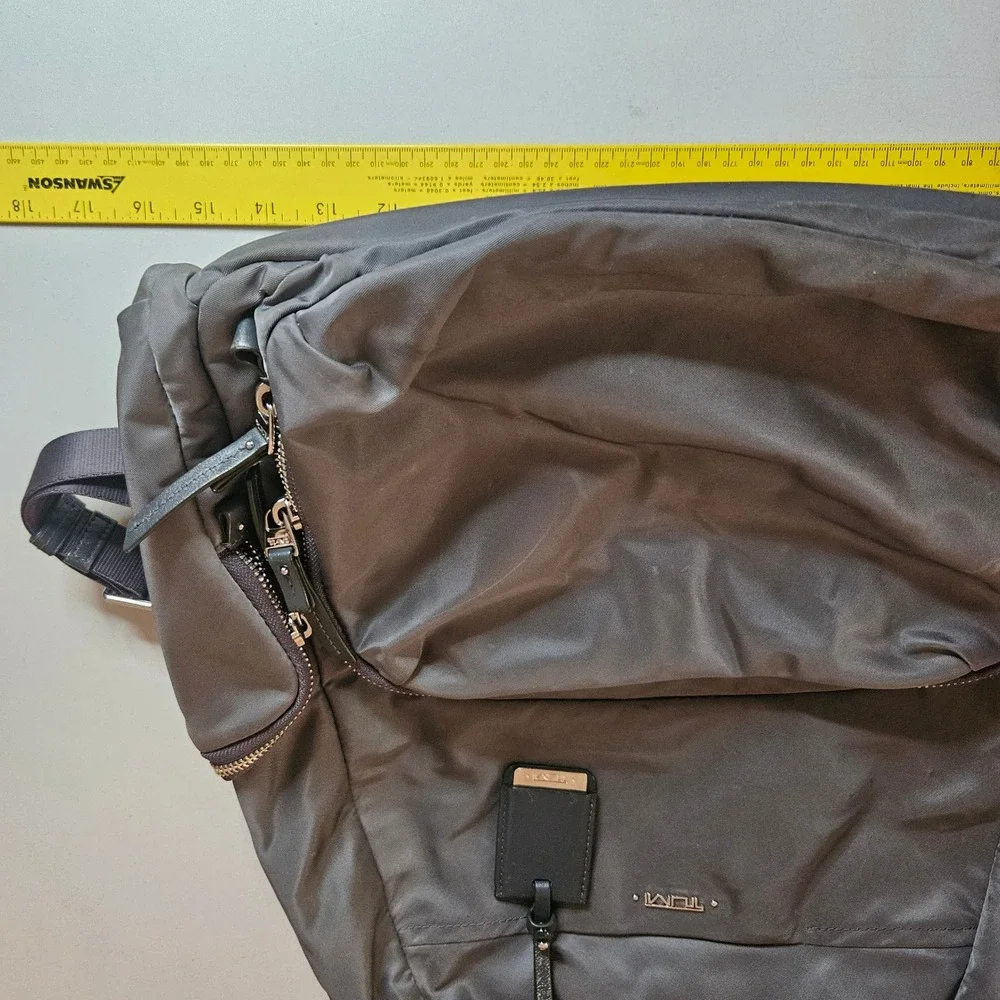Tumi Voyageur Grey Nylon Laptop Backpack Silver Hardware Travel Bag